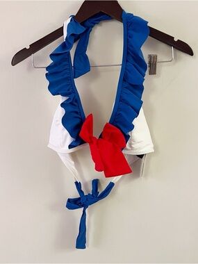 Hot Topic Sailor Bikini Top Red White and Blue Ruffle NEW Size XL